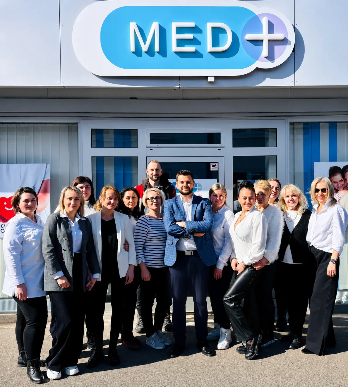 Das MedPlus Team vor dem Büro in Nürnberg-Langwasser